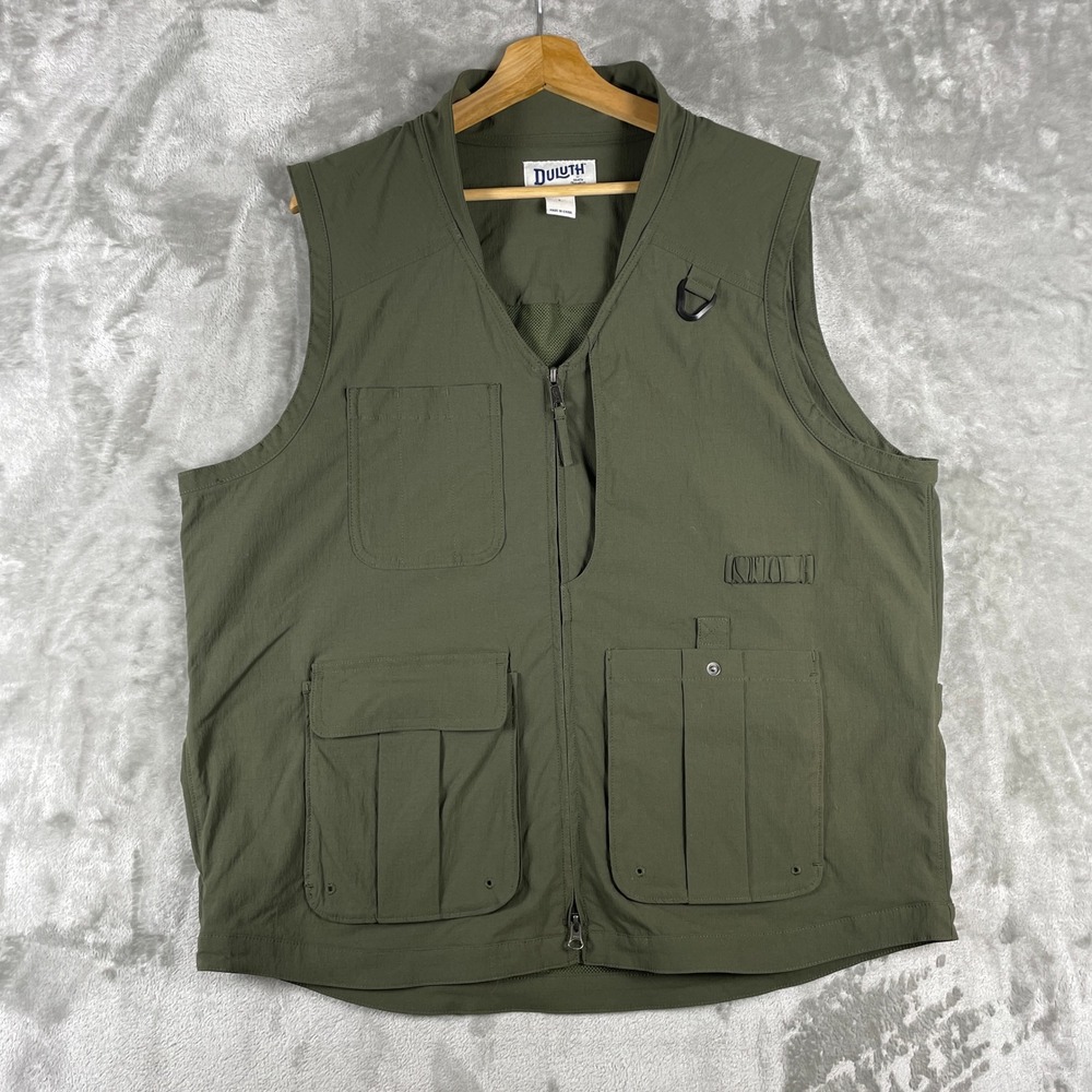 Duluth Trading Co Gardening Vest Mens Large Green Utility Fishing Multi-Pocket